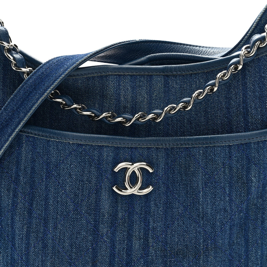 Chanel Denim Quilted Jungle Stroll Hobo Bag Blue