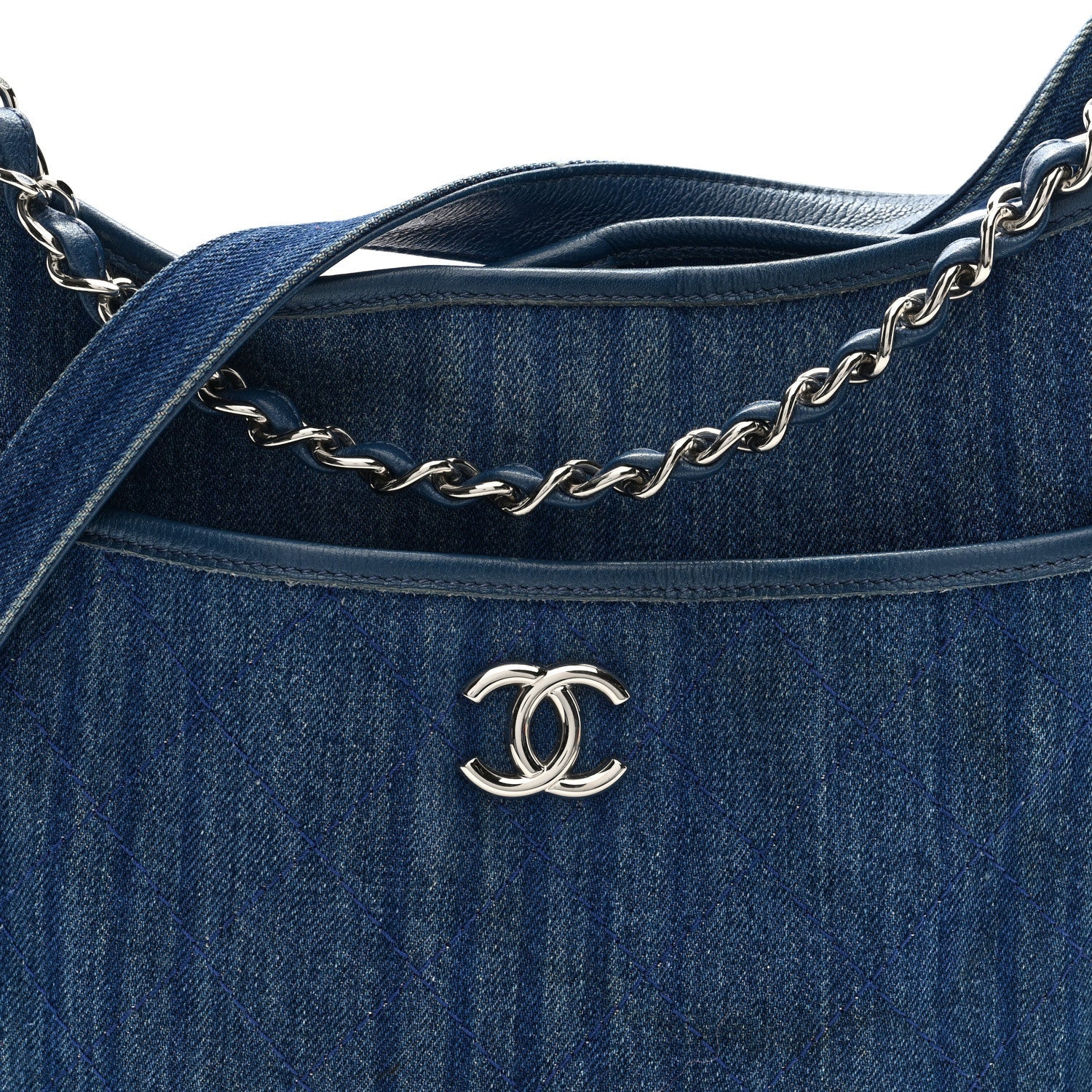 Chanel Denim Quilted Jungle Stroll Hobo Bag Blue