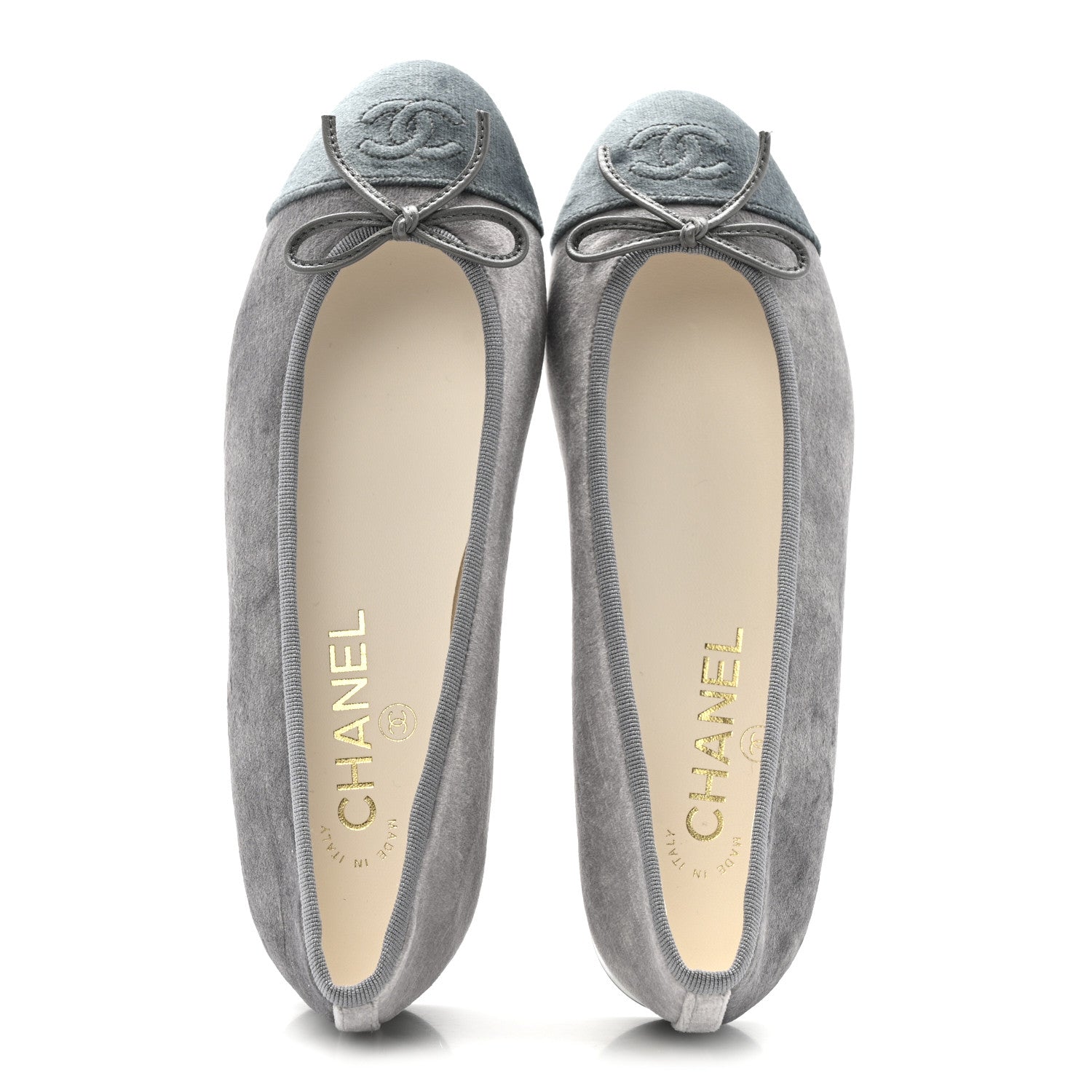 Chanel Velvet Cap Toe Ballerina Flats 36.5 Grey Green