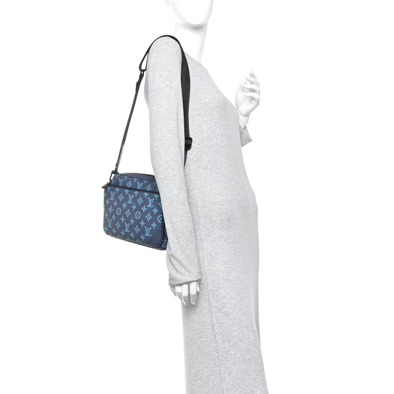 Louis Vuitton Calfskin Monogram Shadow Trio Messenger Navy River Blue