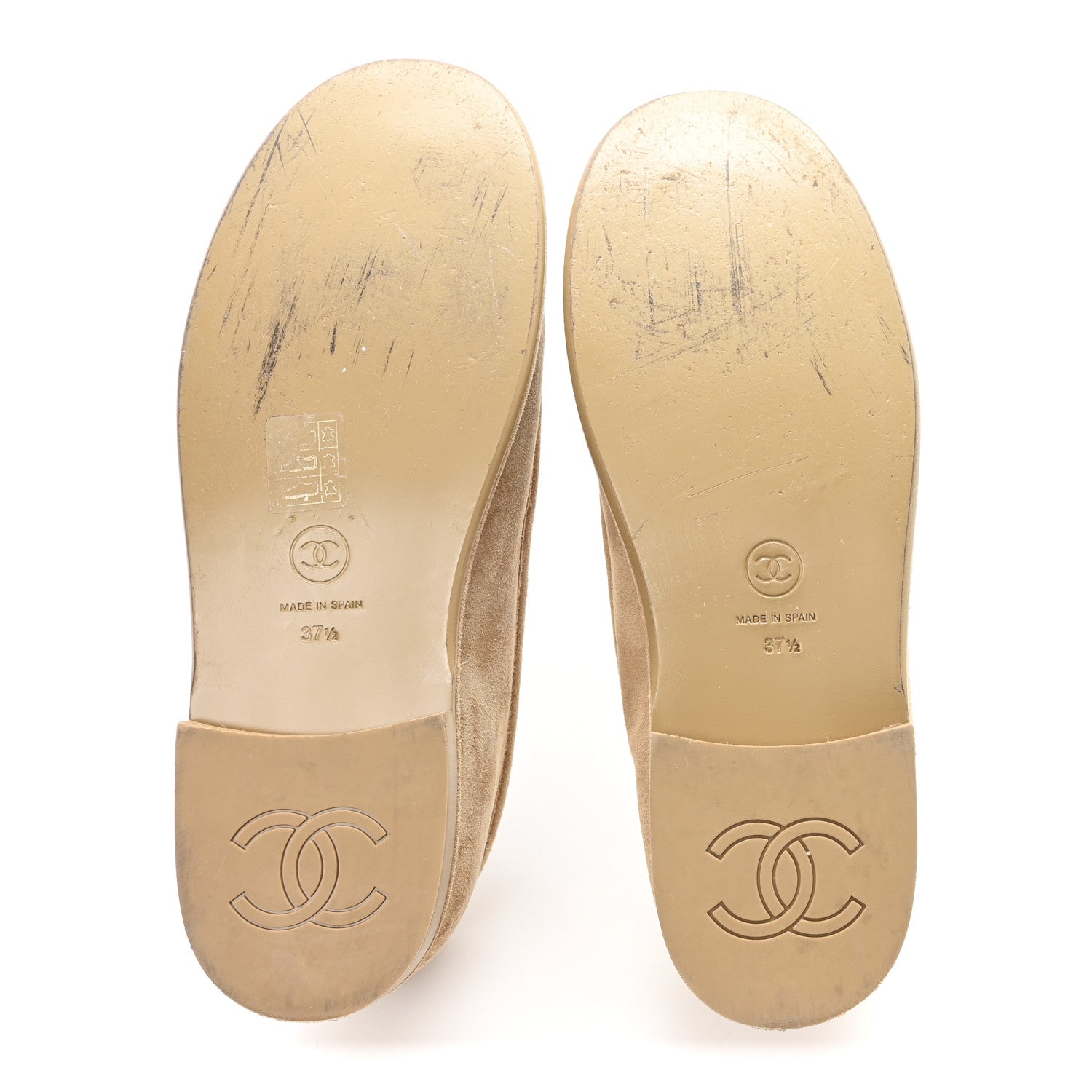 Chanel Suede Calfskin CC Loafers 37.5 Dark Beige
