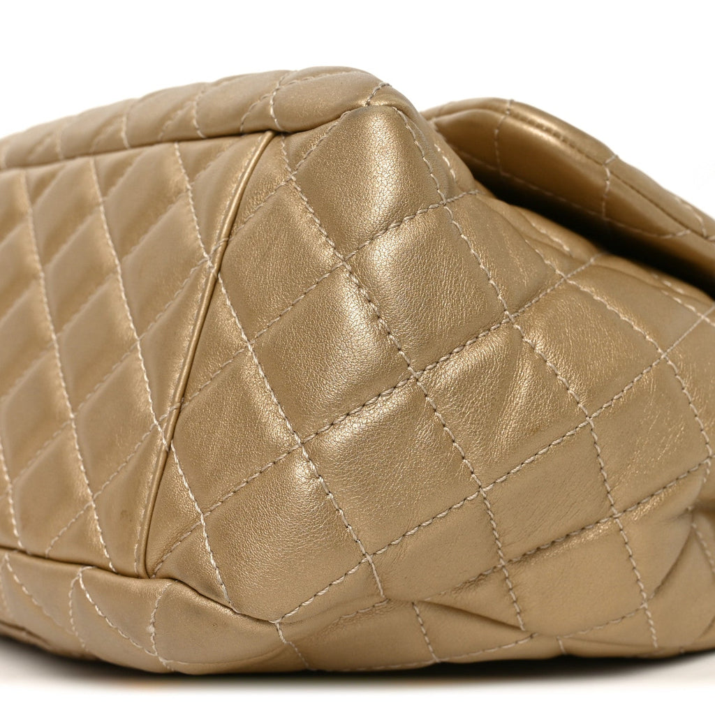 Chanel Metallic Calfskin Quilted Small XXL Travel Flap Bag Gold