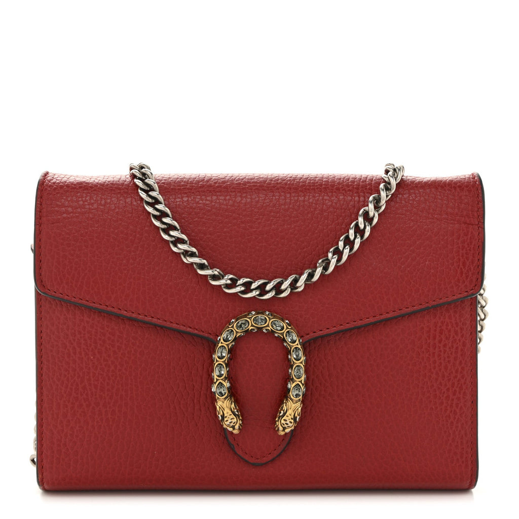Gucci Calfskin Mini Dionysus Chain Wallet Hibiscus Red