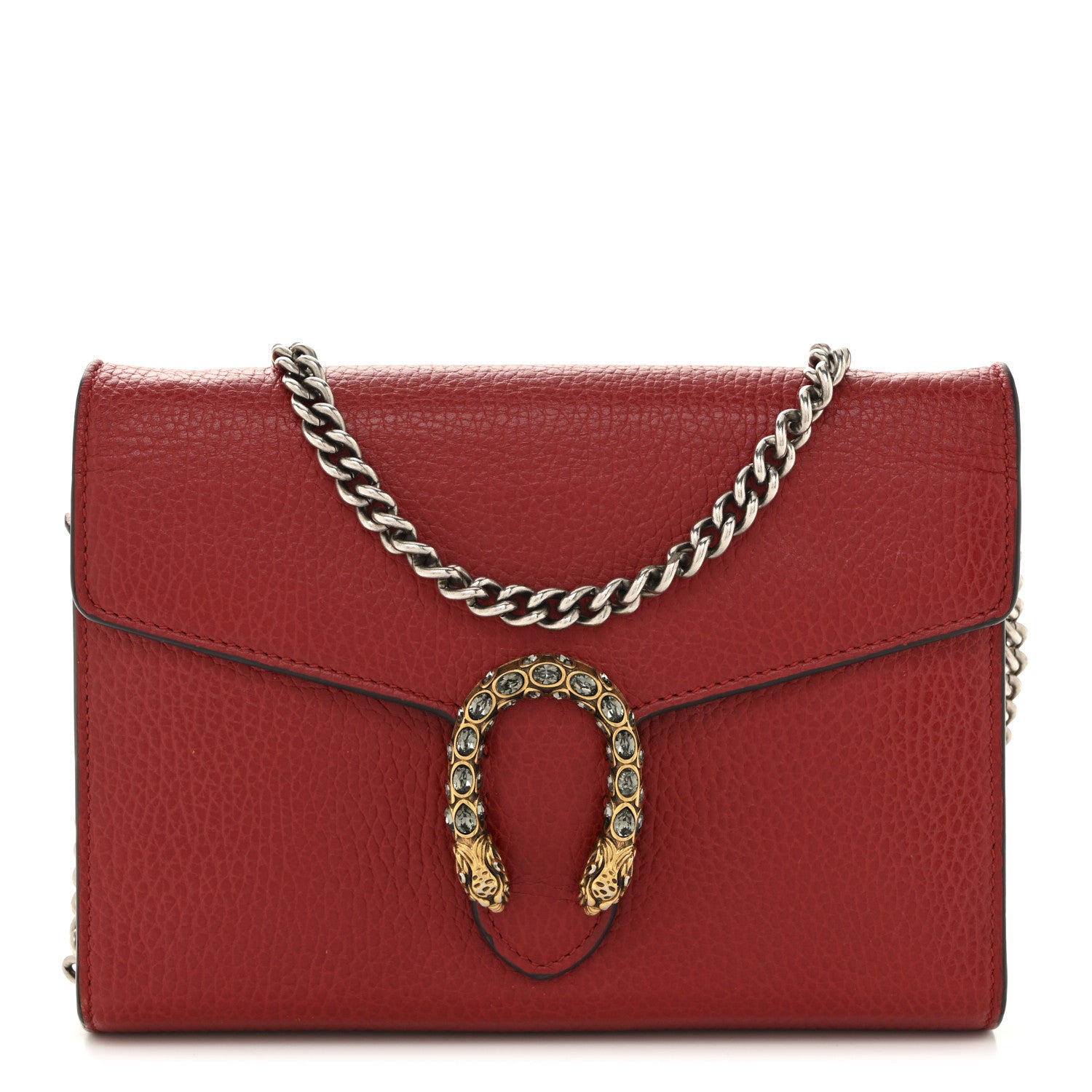 Gucci Calfskin Mini Dionysus Chain Wallet Hibiscus Red