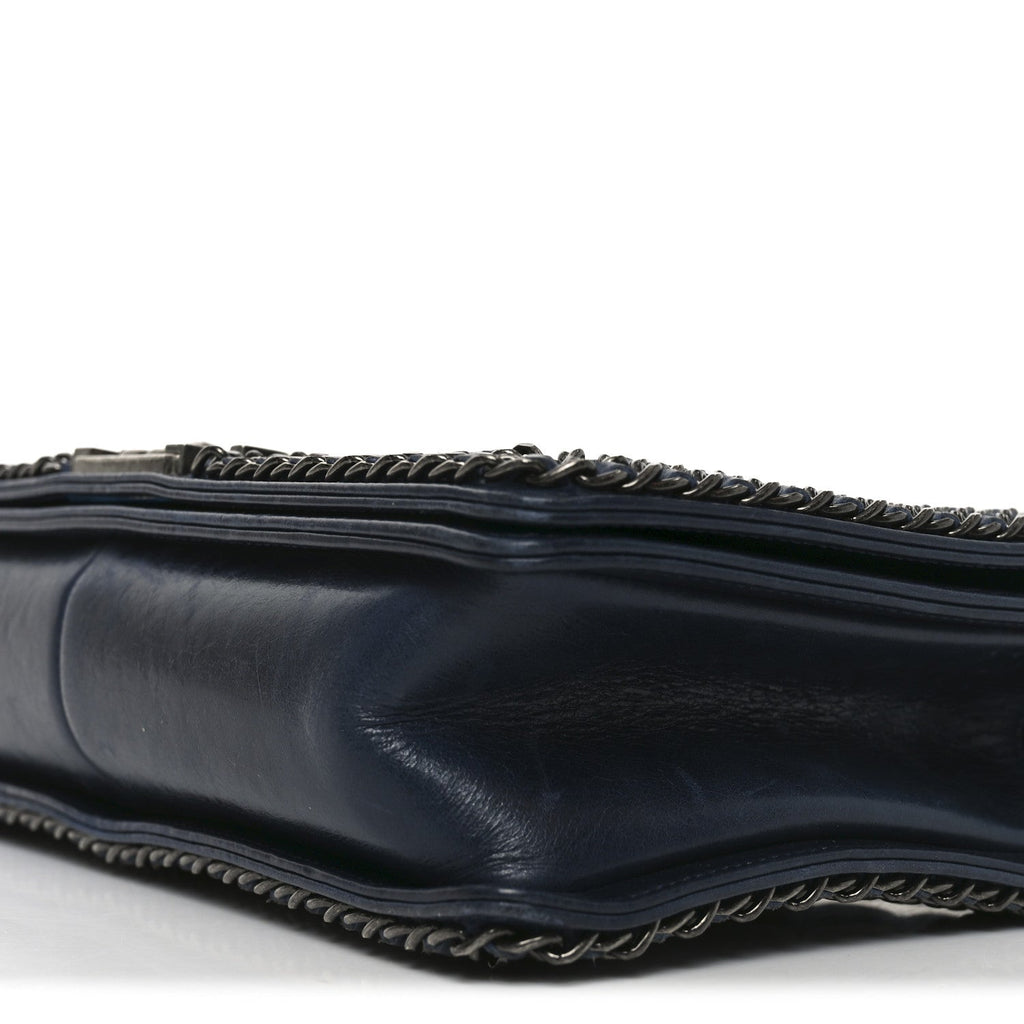 Chanel Glazed Calfskin Quilted New Medium Boy Chained Flap Navy