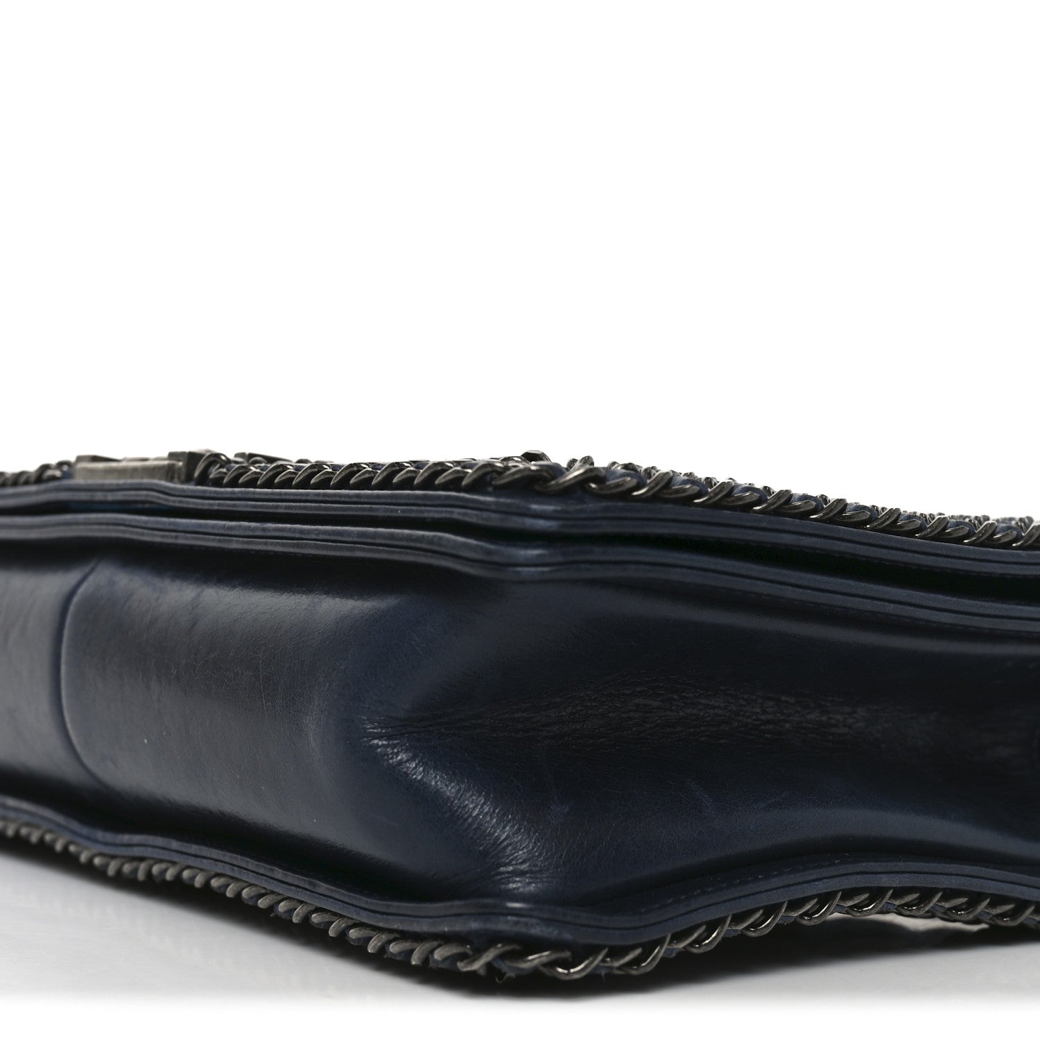 Chanel Glazed Calfskin Quilted New Medium Boy Chained Flap Navy