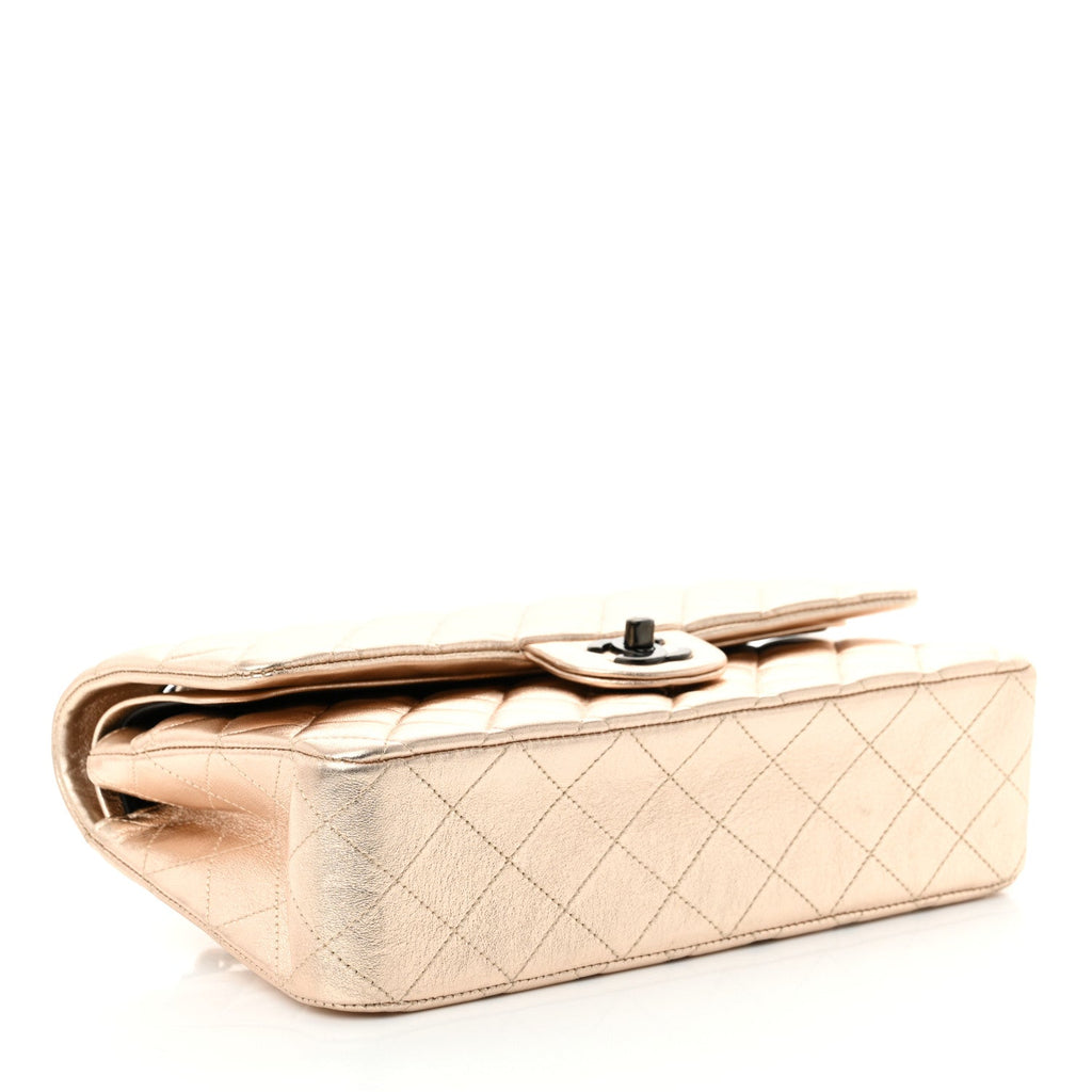 Chanel Metallic Lambskin Quilted Medium Double Flap Gold Black