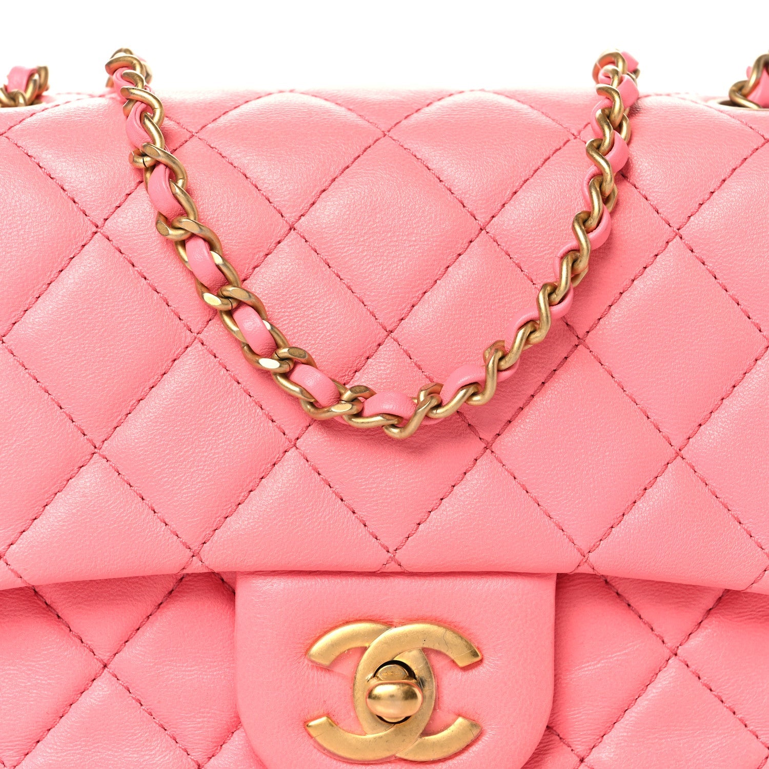 Chanel Lambskin Quilted Mini Pearl Crush Flap Pink