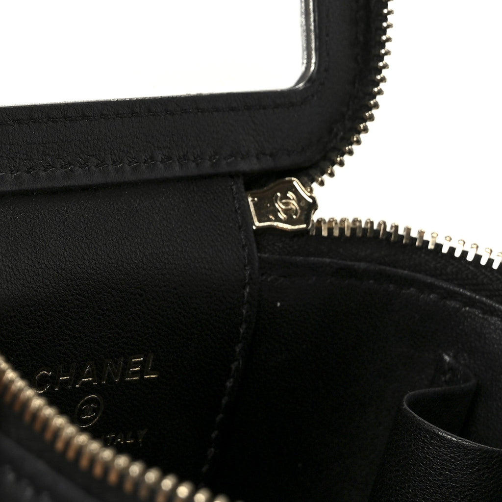 Chanel Lambskin Quilted Top Handle Mini Vanity Case With Chain Black