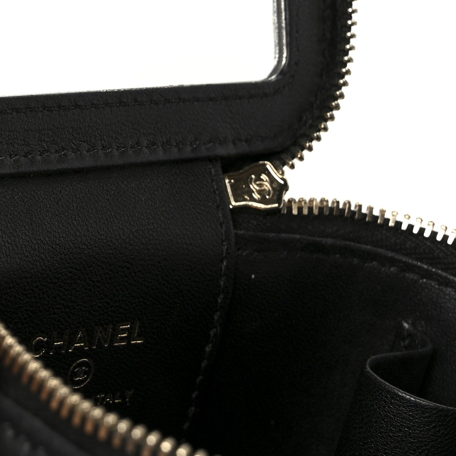 Chanel Lambskin Quilted Top Handle Mini Vanity Case With Chain Black