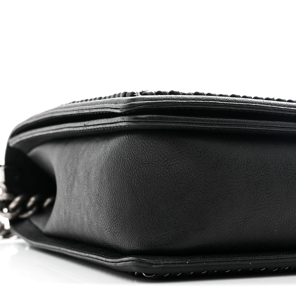 Calfskin Quilted Large Boy Top Handle Flap Black