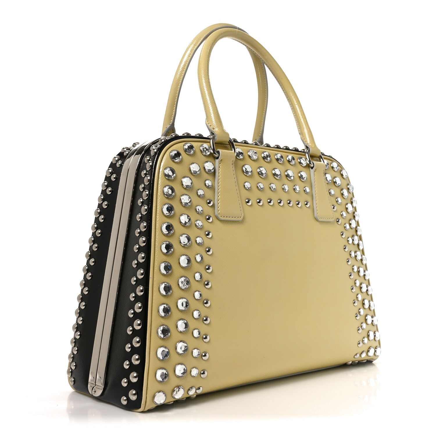 Prada Saffiano Lux Crystal Pyramid Bag Talco Black