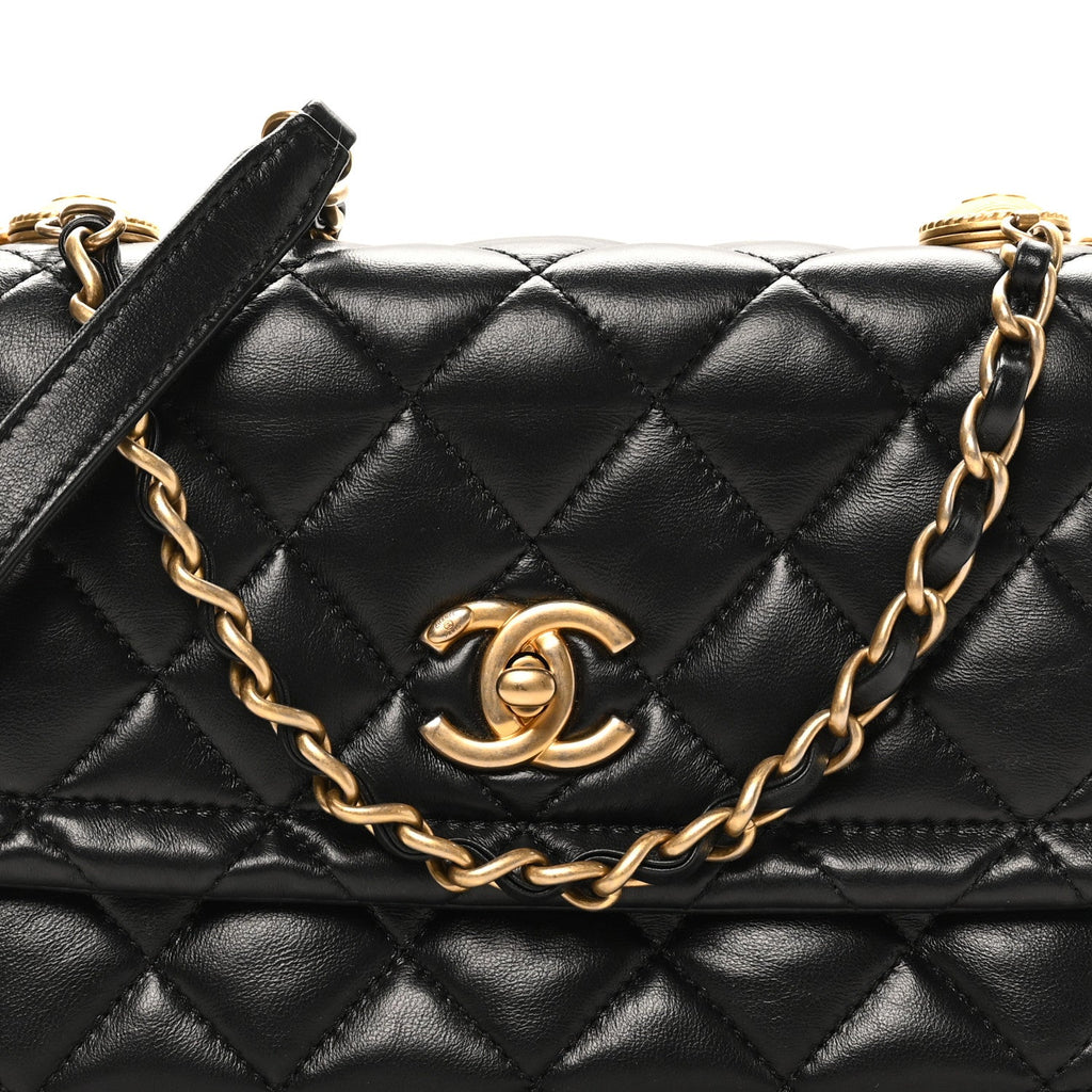 Chanel Shiny Lambskin Flap Clutch With Chain Black