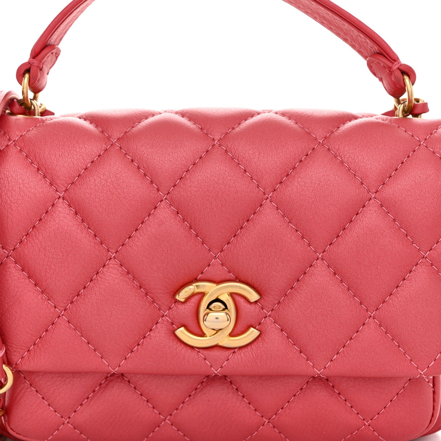 Chanel Metallic Calfskin Quilted Top Handle Flap Dark Pink