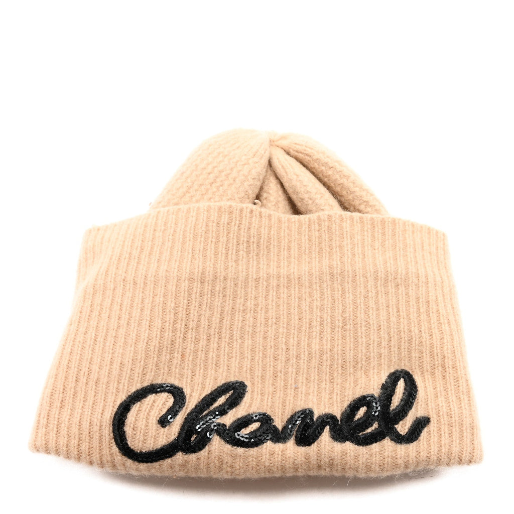 Cashmere Logo Beanie Hat Beige Black