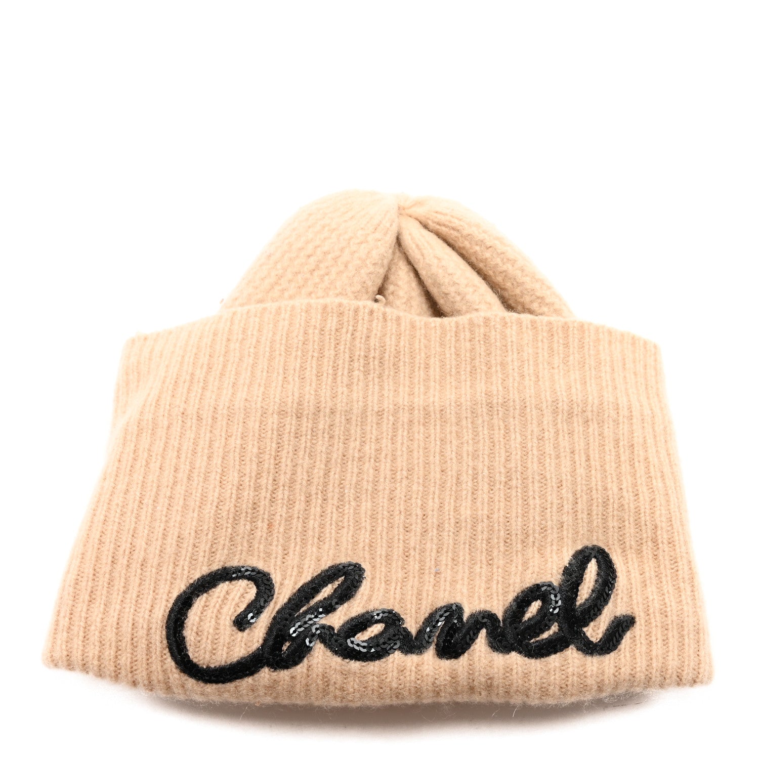 Cashmere Logo Beanie Hat Beige Black