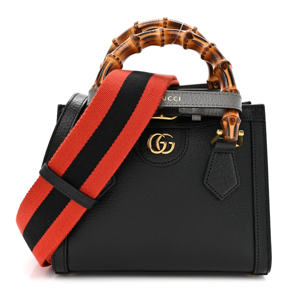 Gucci Textured Dollar Calfskin Web Mini Diana Tote Bag Black