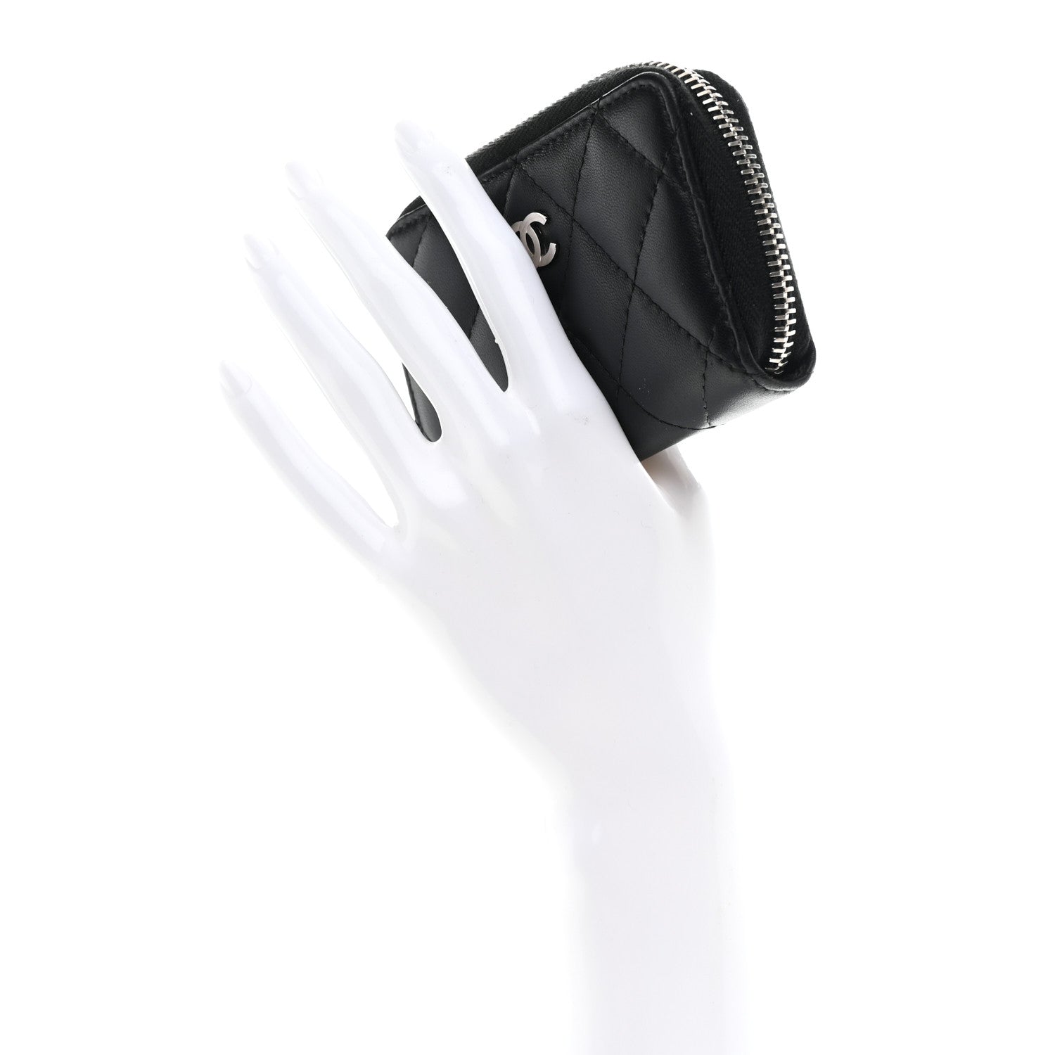 Lambskin Quilted Zip Coin Purse Black