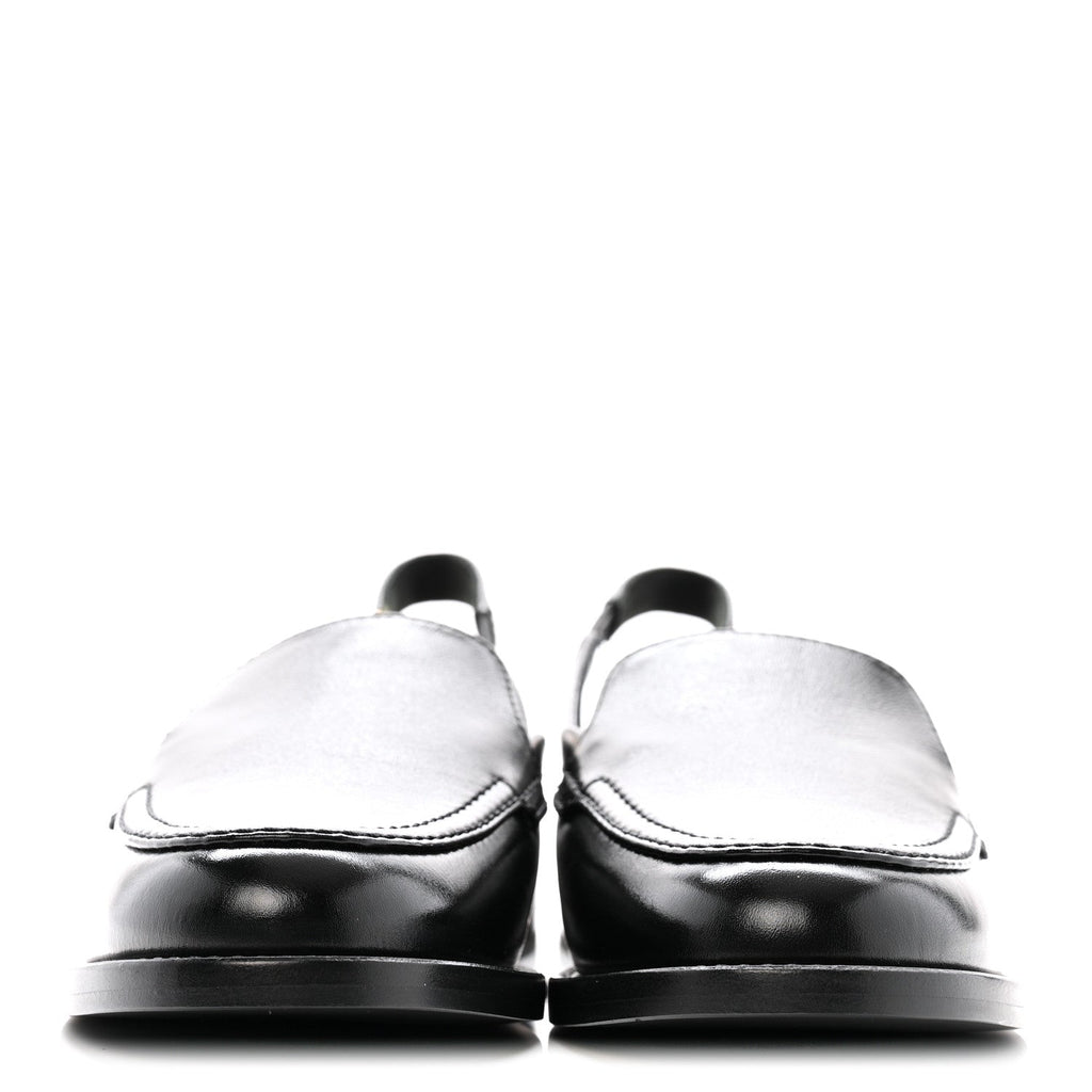 Glazed Calfskin CC Slingback Flats 38.5 Black
