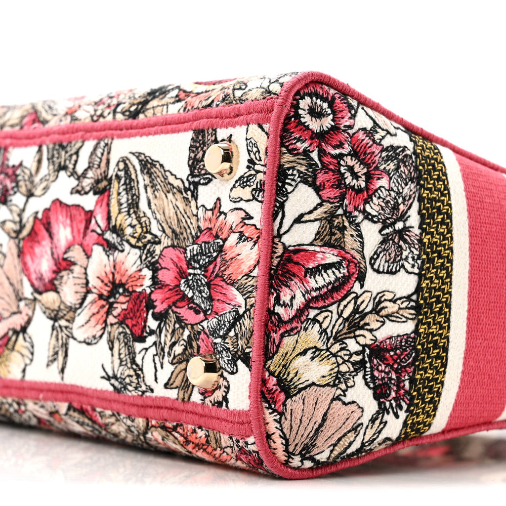 Christian Dior Canvas Embroidered Butterfly Print Medium Lady D-Lite  Multicolor