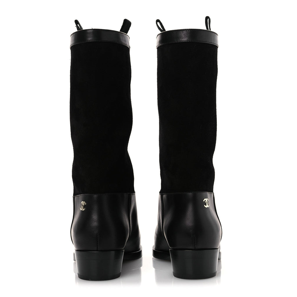 Chanel Suede Calfskin CC Short Boots 37 Black
