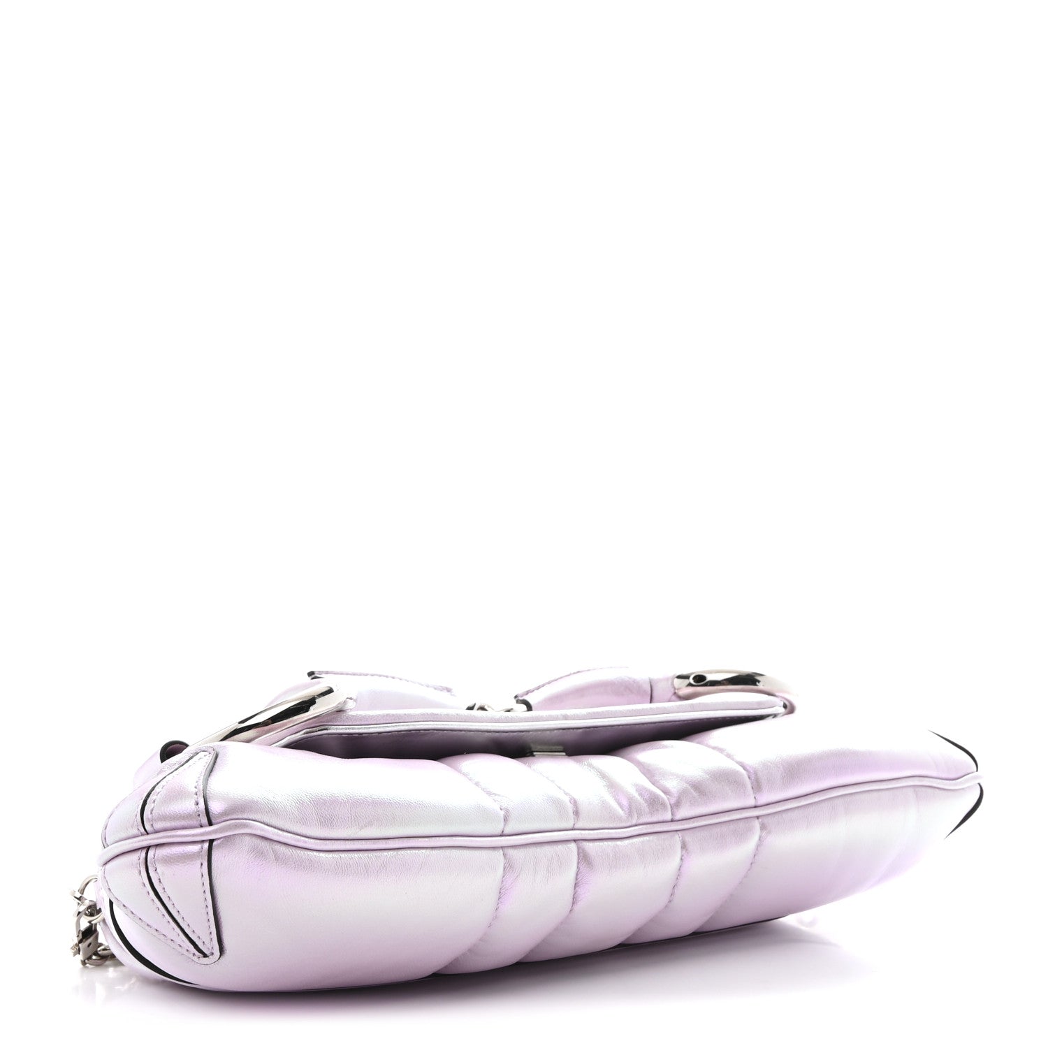 Gucci Iridescent Nappa Vertical Matelasse Medium Maxi Horsebit Chain Shoulder Bag Escape Pink
