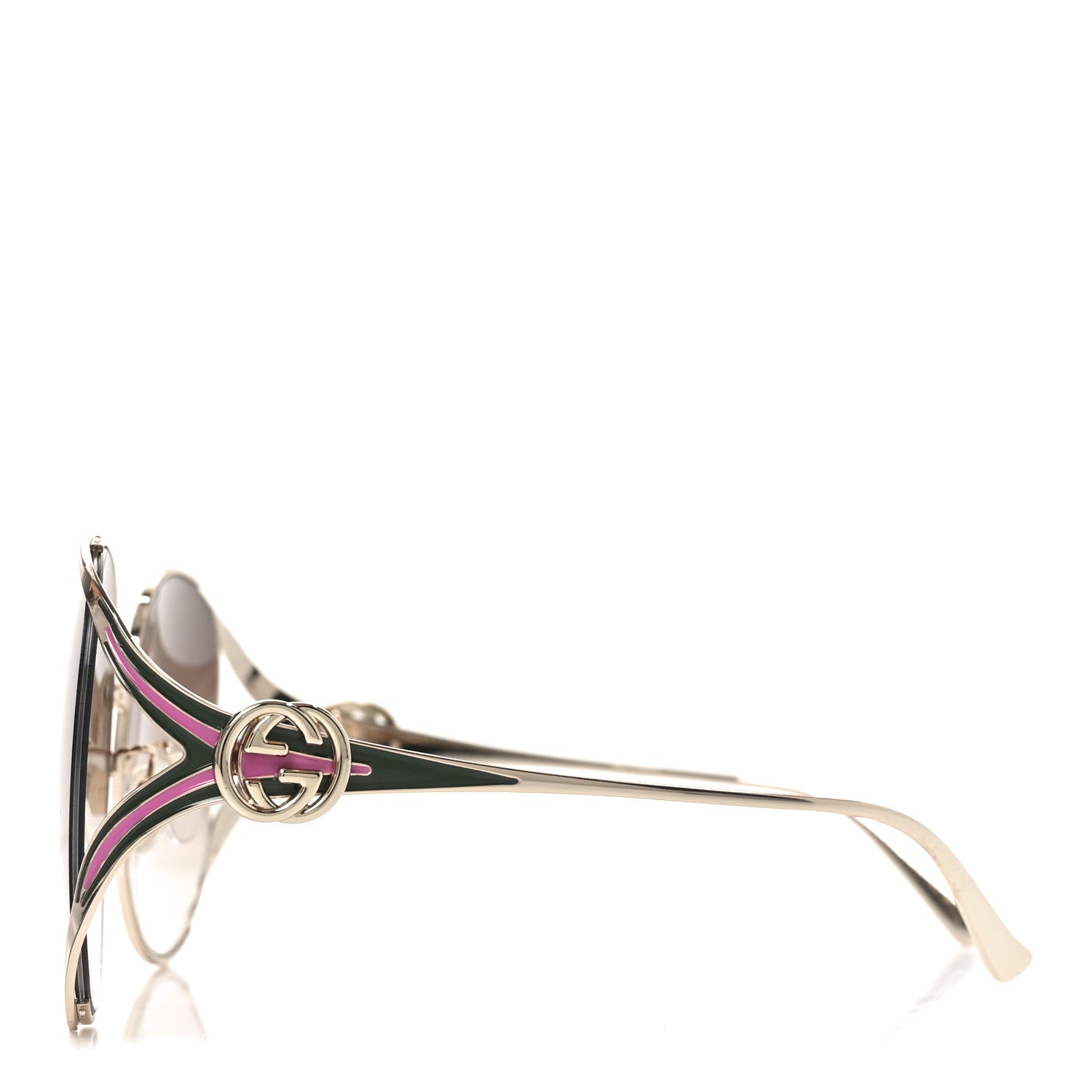 Gucci Metal Oversized Round Frame GG0225S Sunglasses Green Pink