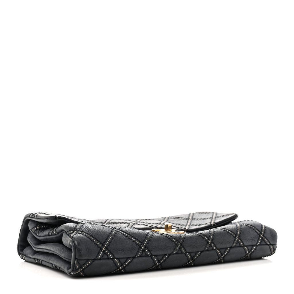 Chanel Iridescent Calfskin Triple Stitched Medium Flap Navy