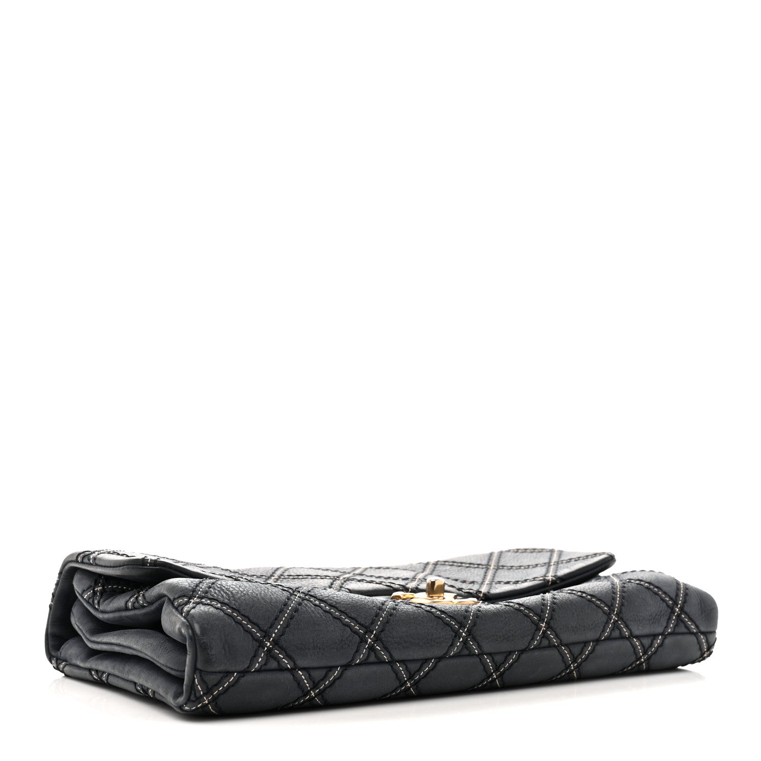 Chanel Iridescent Calfskin Triple Stitched Medium Flap Navy