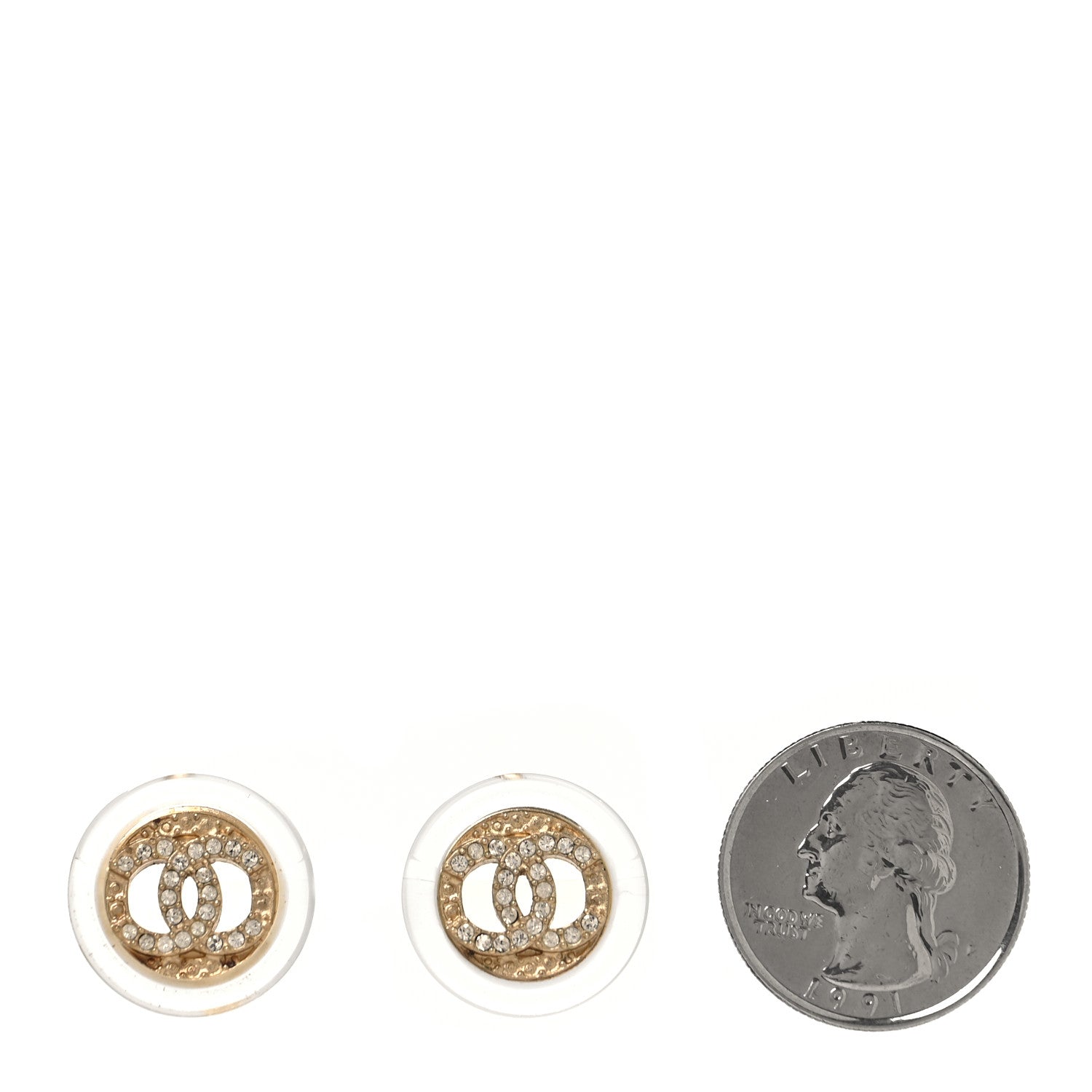 Resin Crystal CC Button Earrings Gold