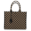 Prada Jacquard Saffiano Triangolo Symbole Embroidered Large Tote Black Corda