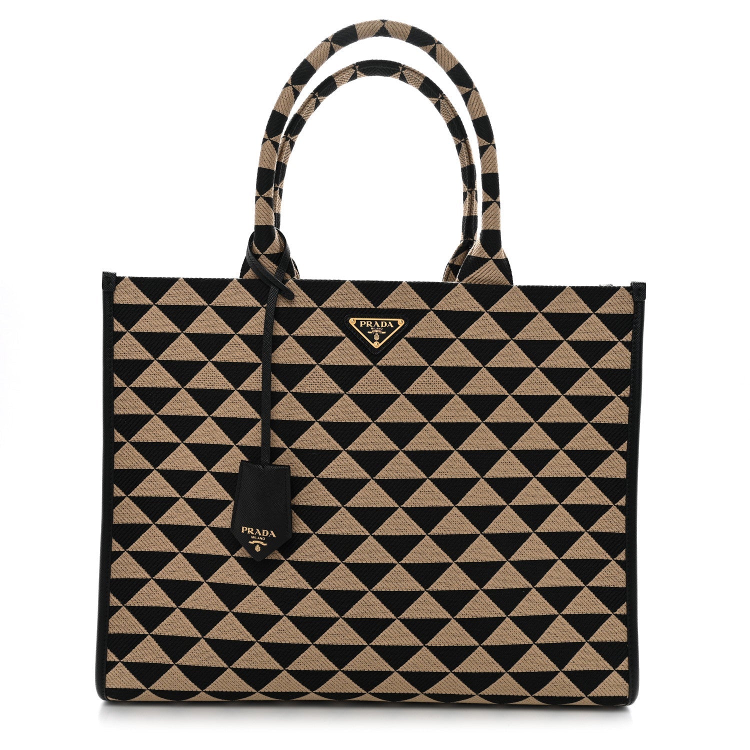 Prada Jacquard Saffiano Triangolo Symbole Embroidered Large Tote Black Corda