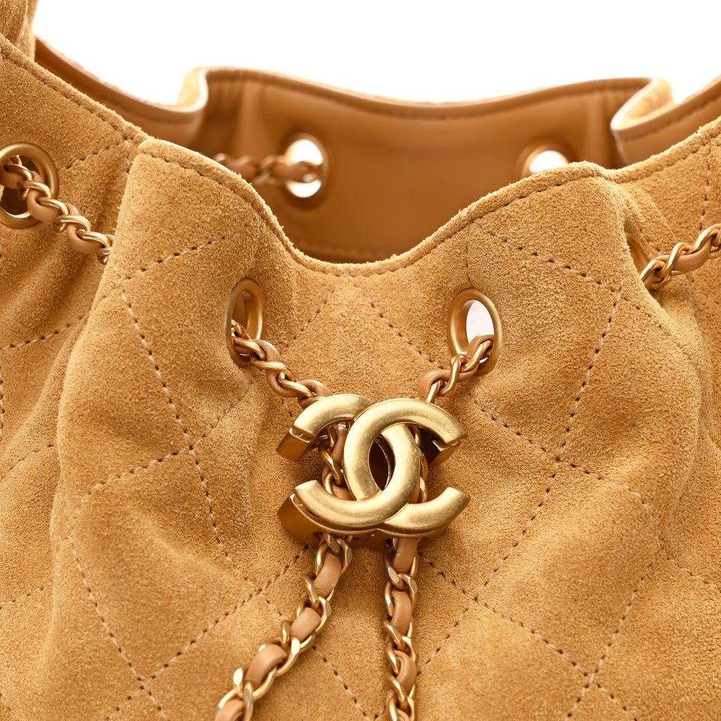 Chanel Suede Quilted Small Chanel 25 Handbag Beige