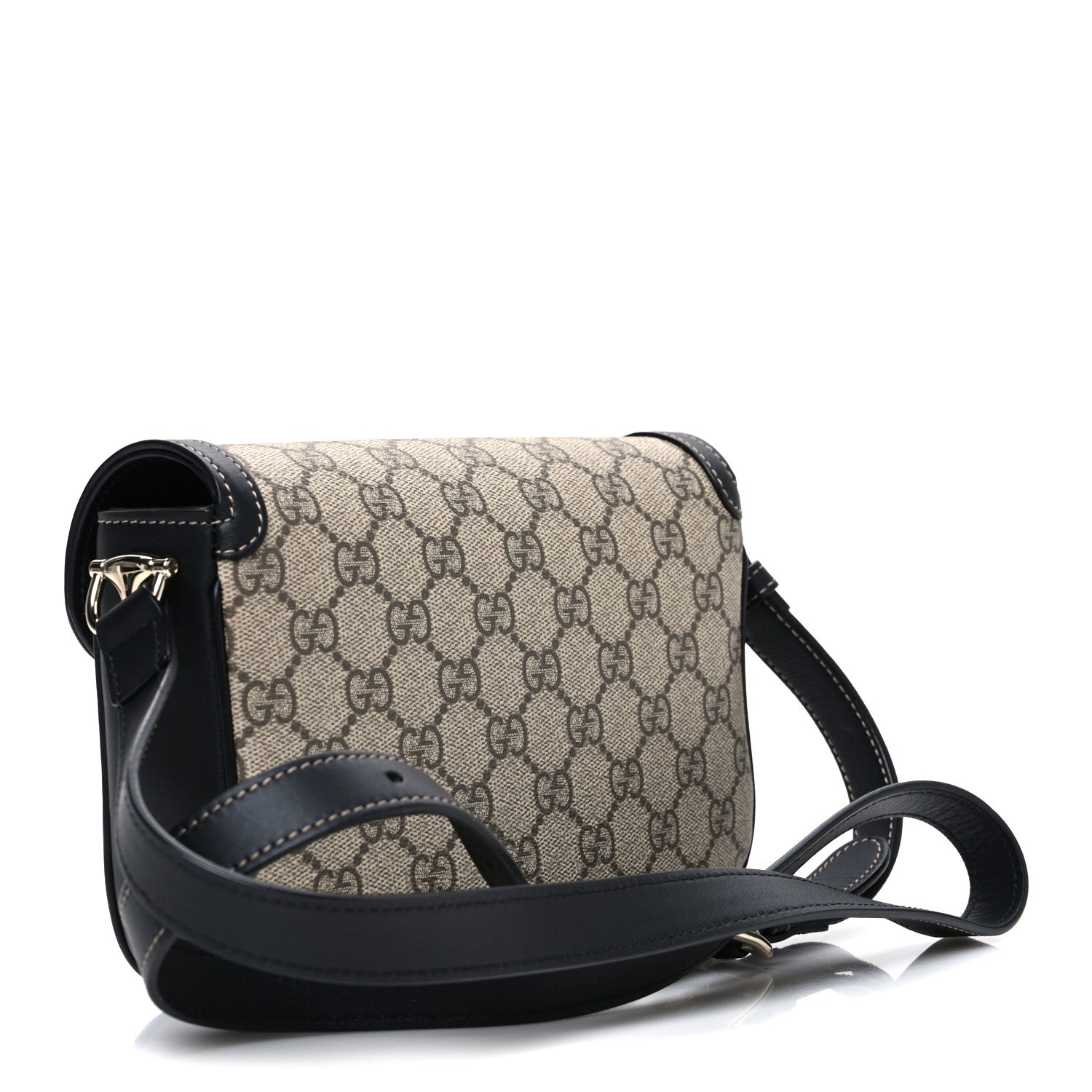 Gucci GG Supreme Monogram Horsebit 1955 Soft Small Shoulder Bag Beige Black