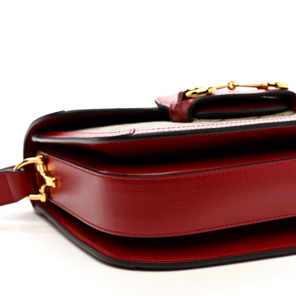 Gucci GG Supreme Monogram Azalea Calfskin Horsebit 1955 Shoulder Bag Beige Ebony New Cherry Red
