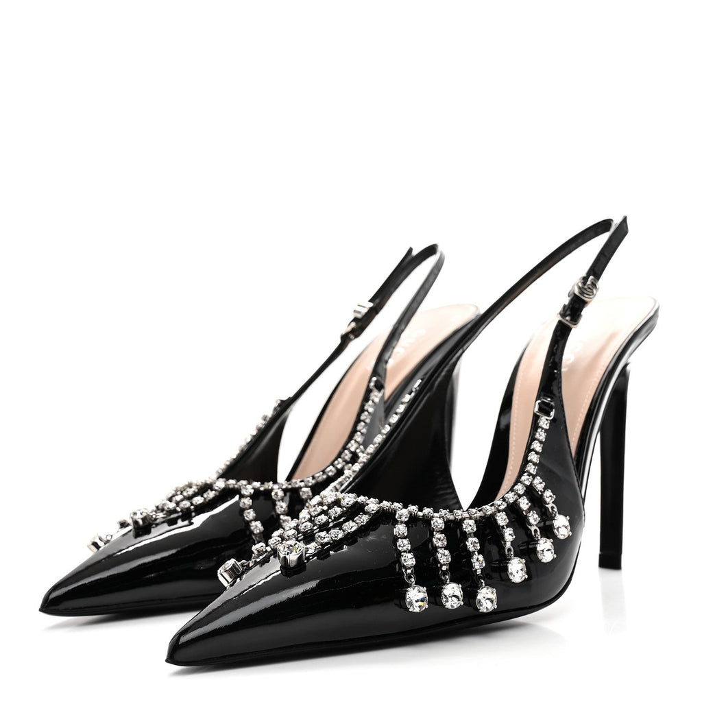 Gucci Vernice Crystal Embellished Guinevere Slingback Pumps 37 Black