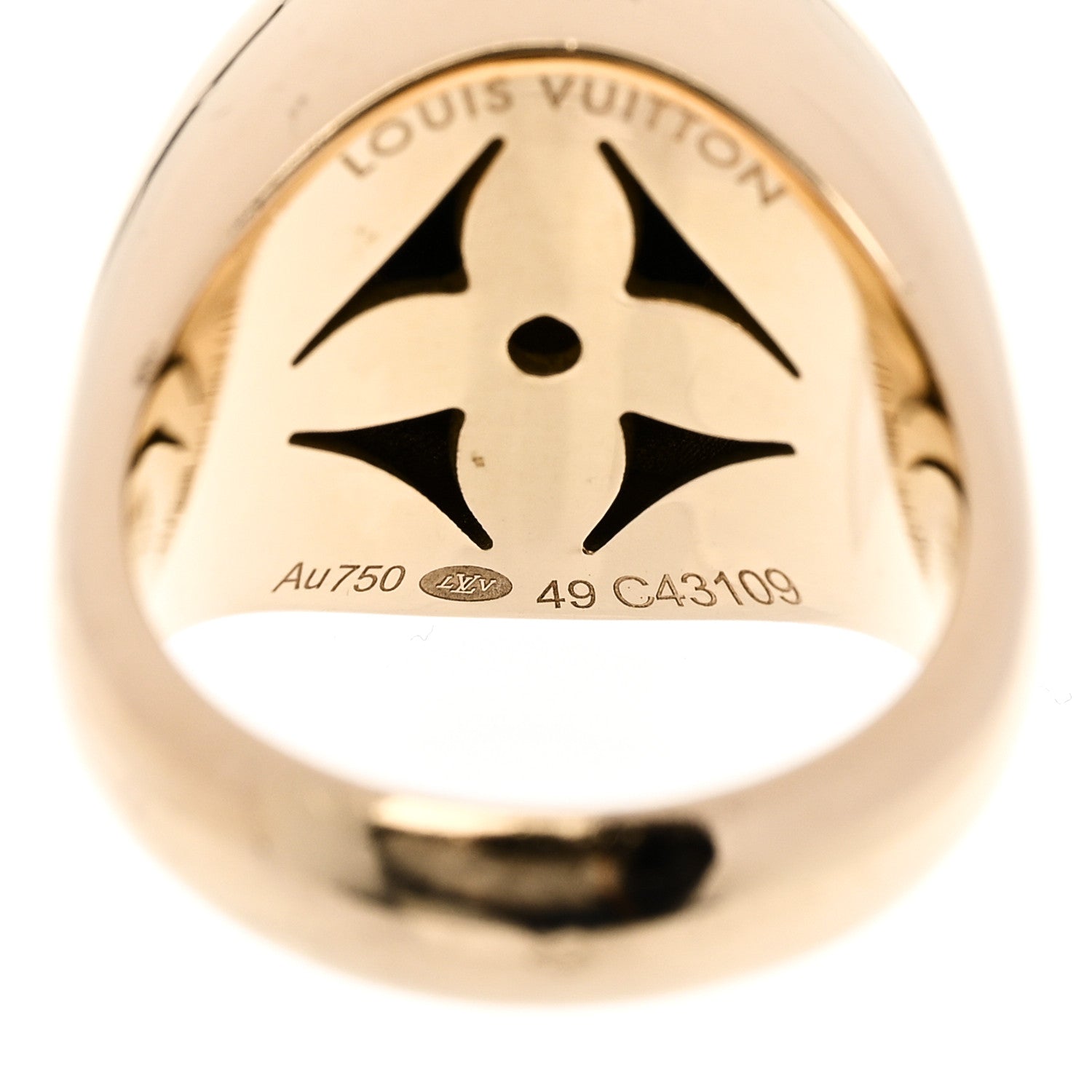 Louis Vuitton 18K Yellow Gold Diamond Malachite Blossom Signet Ring 49 5