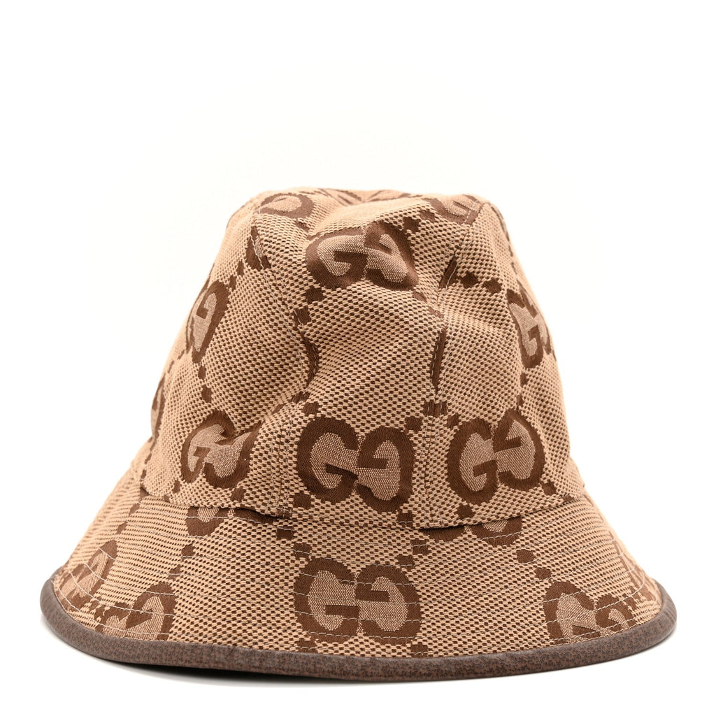 Gucci Monogram Jumbo GG Bucket Hat S Camel Ebony New Acero