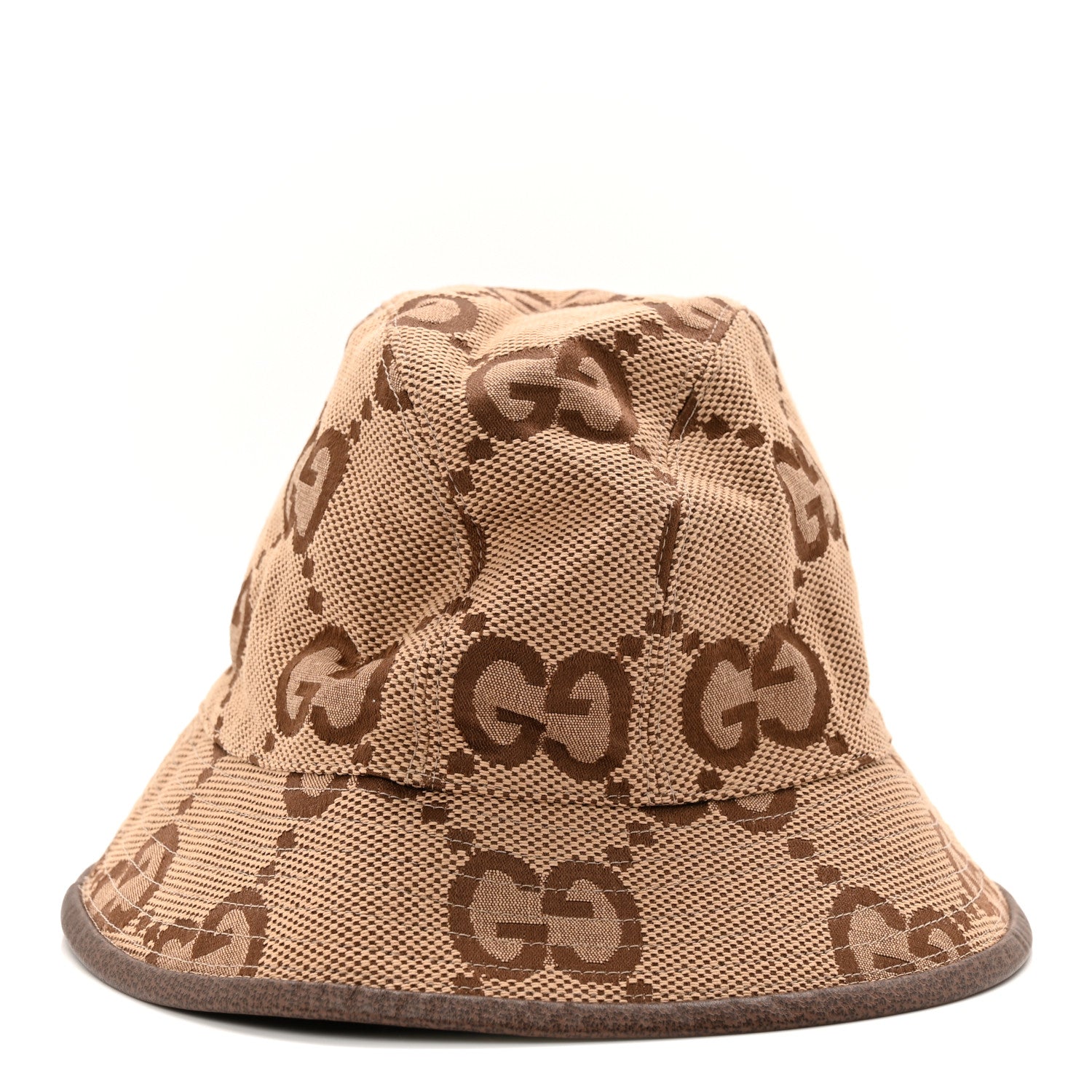 Gucci Monogram Jumbo GG Bucket Hat S Camel Ebony New Acero