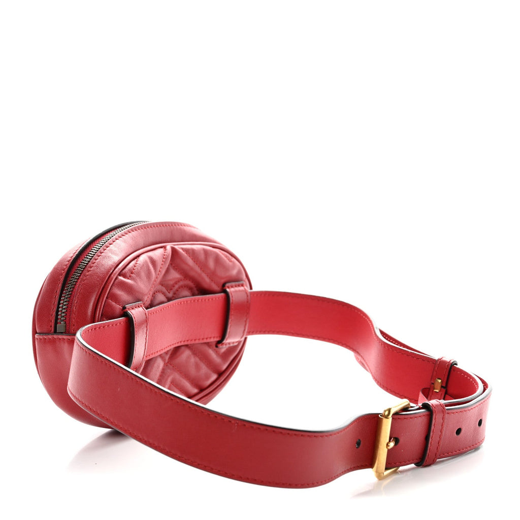 Gucci Calfskin Matelasse GG Marmont Belt Bag 85 34 Hibiscus Red