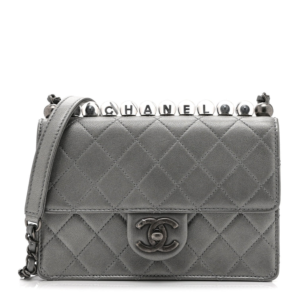 Chanel Metallic Goatskin Quilted Small Chic Pearls Flap Silver