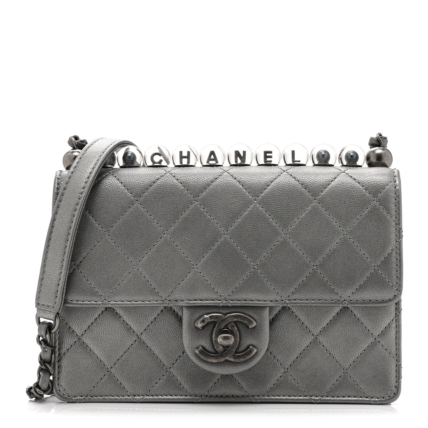 Chanel Metallic Goatskin Quilted Small Chic Pearls Flap Silver