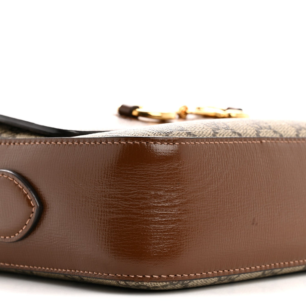Gucci GG Supreme Monogram Small Horsebit 1955 Shoulder Bag Beige Brown Sugar