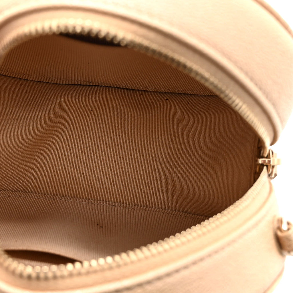 Chanel Iridescent Caviar Quilted Round Clutch With Chain Beige