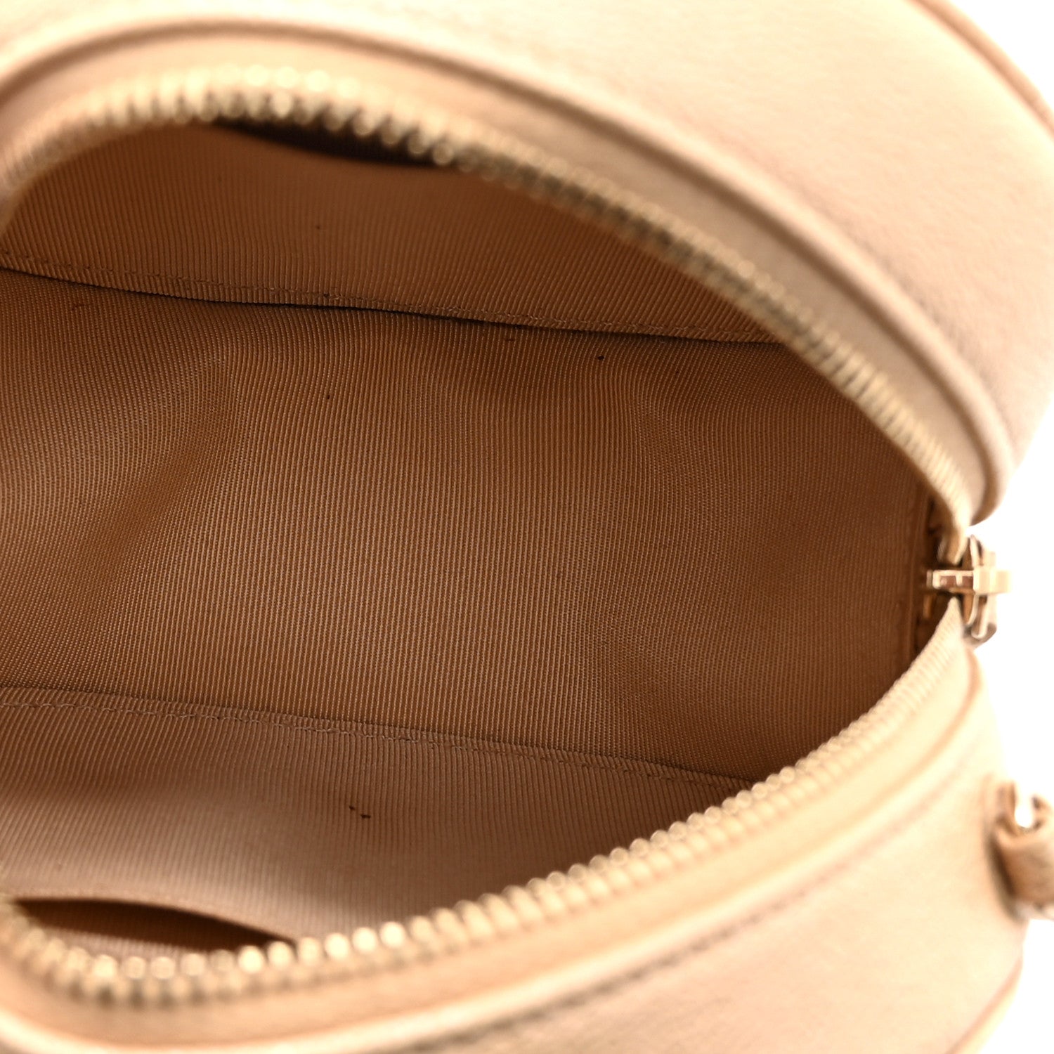 Chanel Iridescent Caviar Quilted Round Clutch With Chain Beige