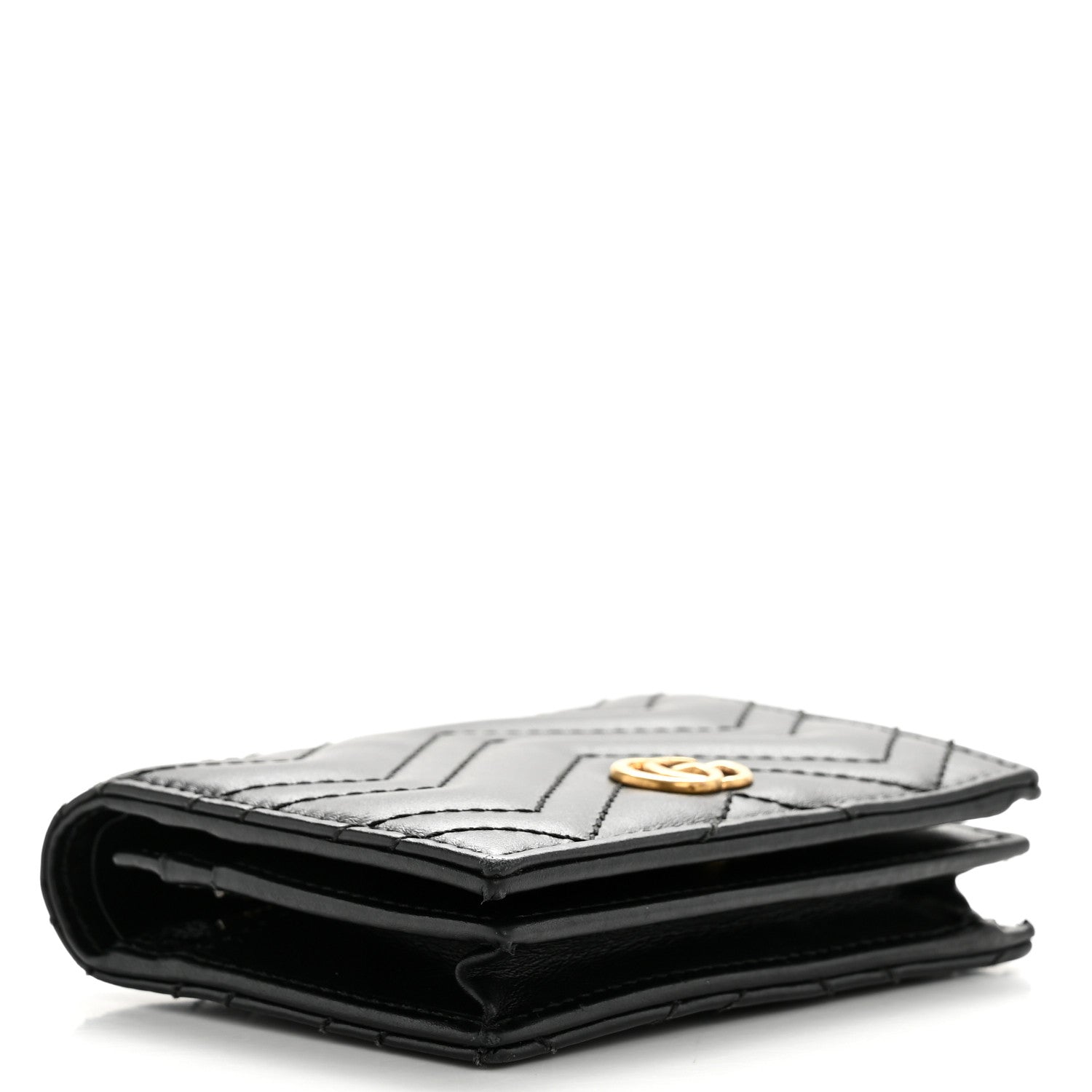 Gucci Calfskin Matelasse GG Marmont Card Case Wallet Black