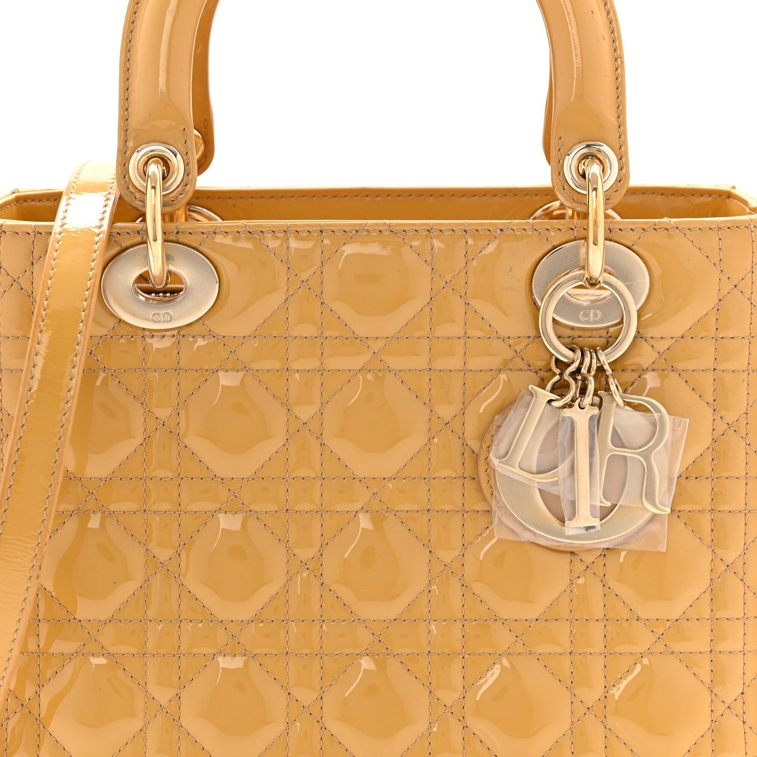 Christian Dior Patent Cannage Medium Lady Dior Beige
