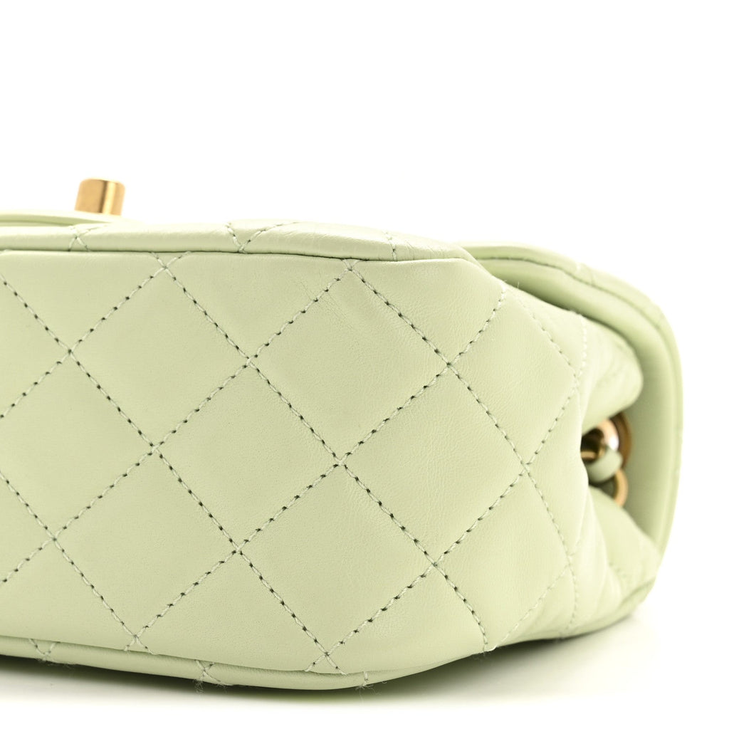 Chanel Lambskin Quilted Mini Pearl Crush Flap Light Green