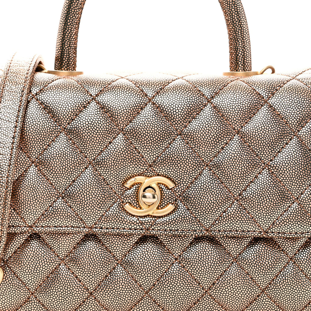 Chanel Metallic Caviar Quilted Mini Coco Handle Flap Gold
