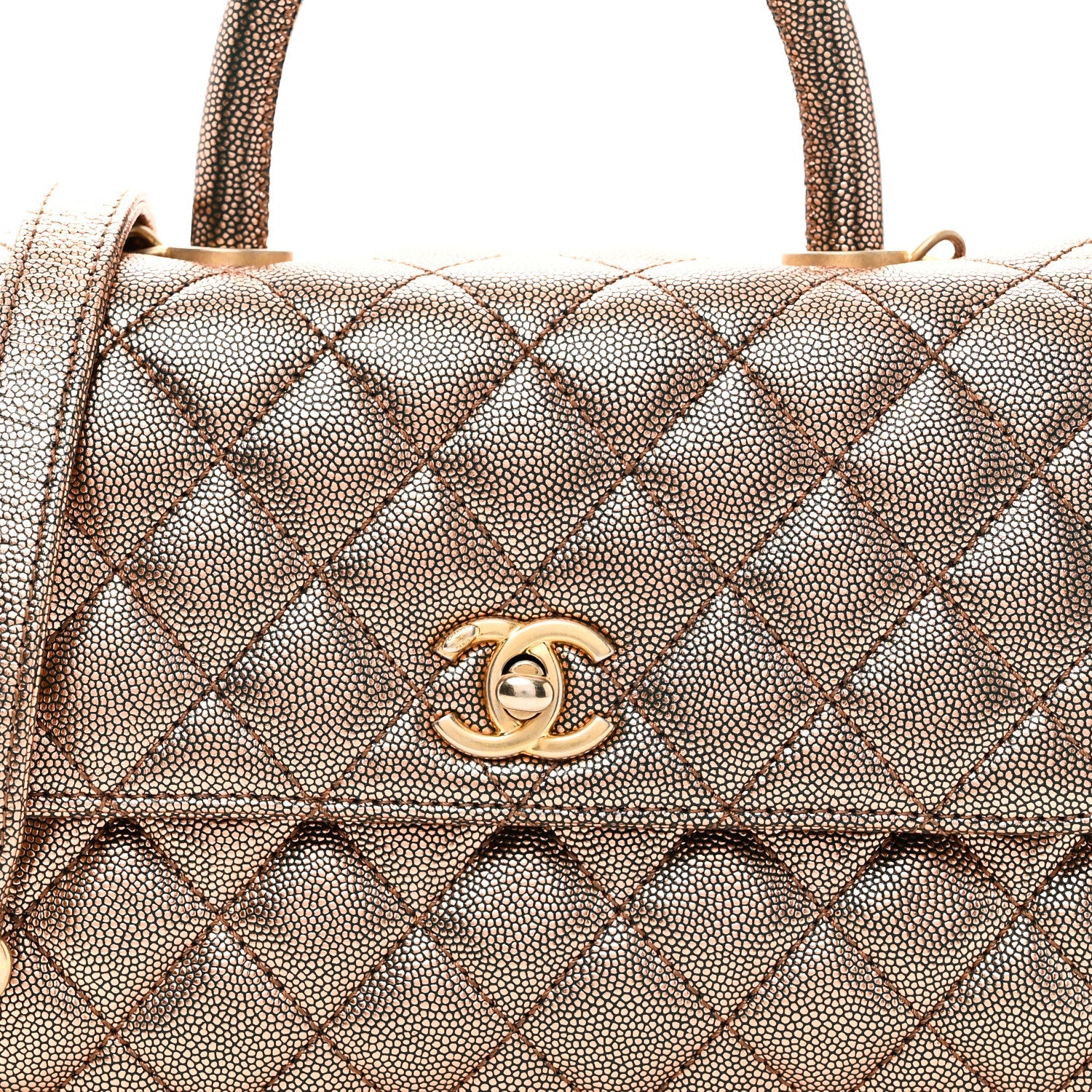 Chanel Metallic Caviar Quilted Mini Coco Handle Flap Gold